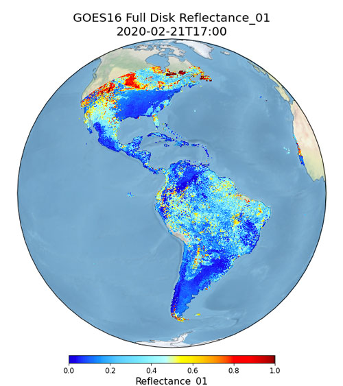 GOES-16 full disk land surface albedo on Feb. 21, 2020.  
